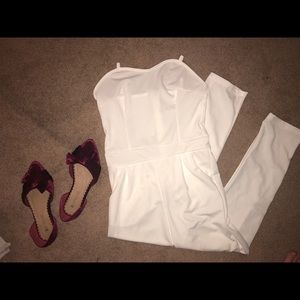 White Strapless Jumpsuit - Size Small